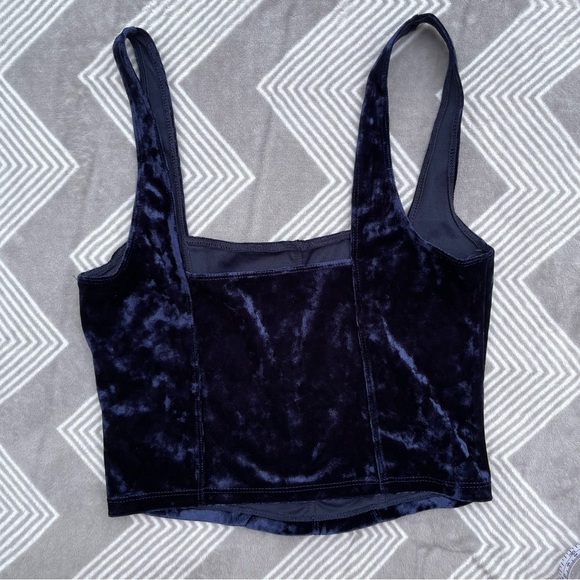 Intimately Free People Crushed Velvet Corset Style Crop Top Small Navy - Picture 3 of 8